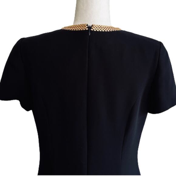 David Warren Dress Black Gold Metal Neckline Cap Sleeve Formal Midi Dress Size 6 - Picture 8 of 12